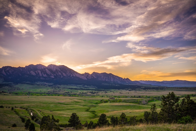 5K, field, mountains, plains, sunset, Boulder, landscape