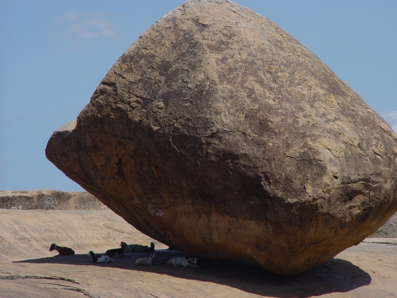 day, beauty in nature, land, rock - object, solid, clear sky, lifestyles, india, nature, sunlight, boulder - rock, sky, 1080P, south india, krishnas butterball
