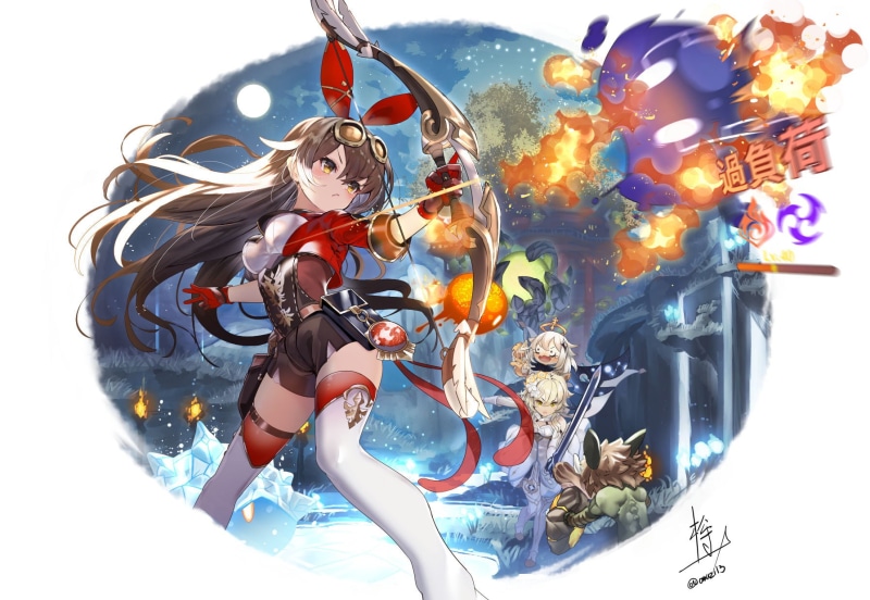 arrows, video game art, wavy hair, yellow eyes, white background, video game characters, shorts, blushing, hair accessories, video game girls, thighs, blush