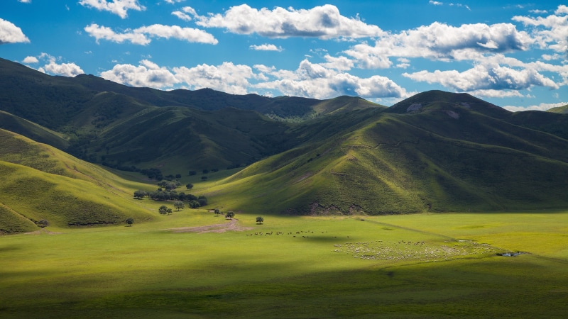 mountain range, non-urban scene, scenics - nature, tranquil scene, nature, idyllic, day, outdoors, grass, land, prairie, plant, beauty in nature, no people