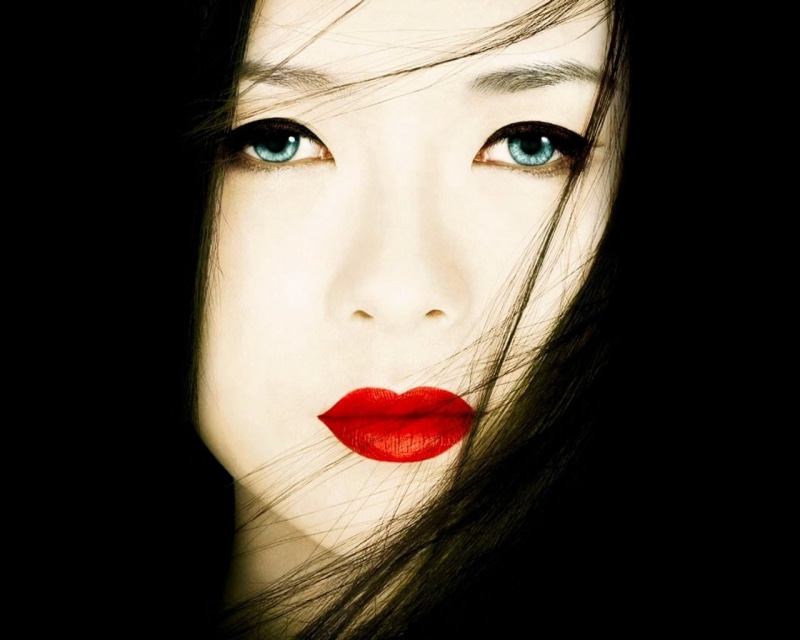 hd, closeup, brunettes, people, portraits, x, memoirs, red, wallpape, geisha, zhang, art, close-up, 720P, lips, ziyi, blue, eyes