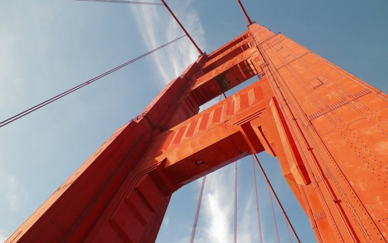 steel, golden Gate Bridge, nature, california, mode of transportation, steel Cable, tower, traffic, golden gate, low angle view, cloud - sky, sky, orange color