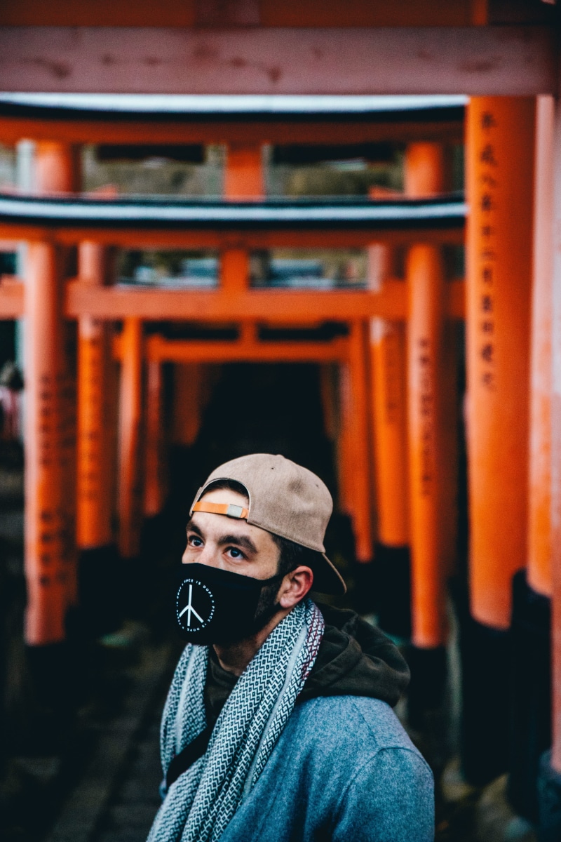 brown, portrait, cap, 5K, structure, tilt, women, black, daytime, near, scarf, young adult, standing, selective, temple, man, young women, focus on foreground