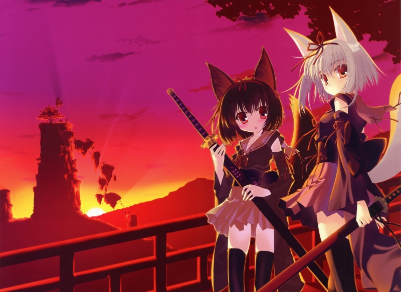 nature, ears, kitsune, creativity, vector, illustration, female likeness, females, human representation, sunset, mask - disguise, beautiful, costume, urban Scene