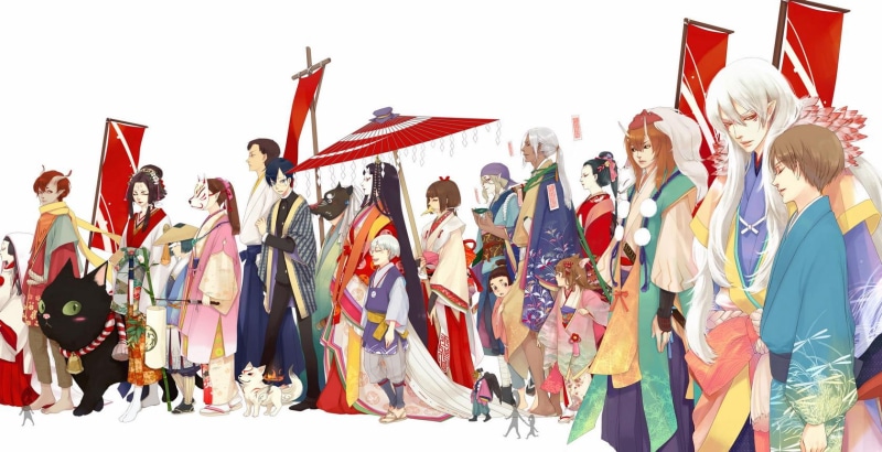 characters, kitsune, oriental, orginal, 720P, kimono, anime, mononoke, natsume, fantasy, group