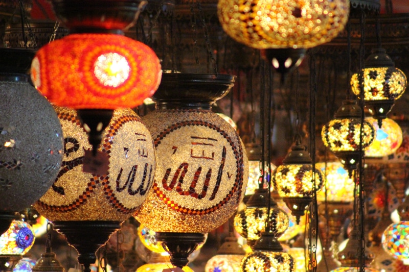no people, illuminated, ramadan, text, night, retail, chinese lantern, lamp, market, decoration, abundance, hanging, lighting equipment, for sale, communication
