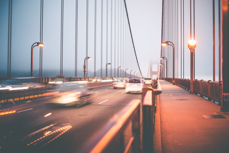 famous Place, rush, land vehicle, steel Cable, sky, long exposure, golden, mode of transportation, bridge - Man Made Structure, suspension Bridge, blurred motion