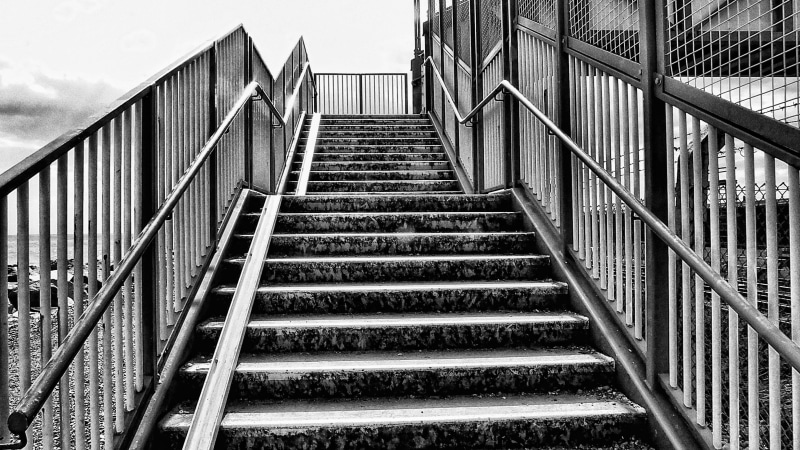 2K, urban, day, business, construction, railing, nature, metal, technology, direction, handrail, pattern, stairs, staircase, iron, steps, metal railings