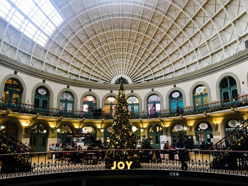 banister, city, incidental people, architecture, crowd, england, christmas, shopping mall, illuminated, travel, large group of people, ornament, indoors
