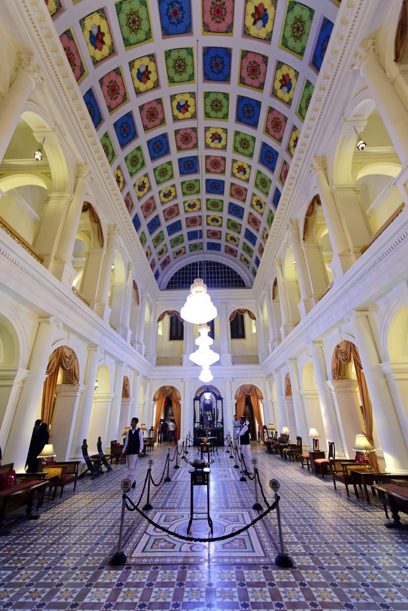 noor mahal inside, indoors, history, illuminated, buildings, arch, colorful, travel destinations, place of worship, handrail, bahawalpur, day, architect