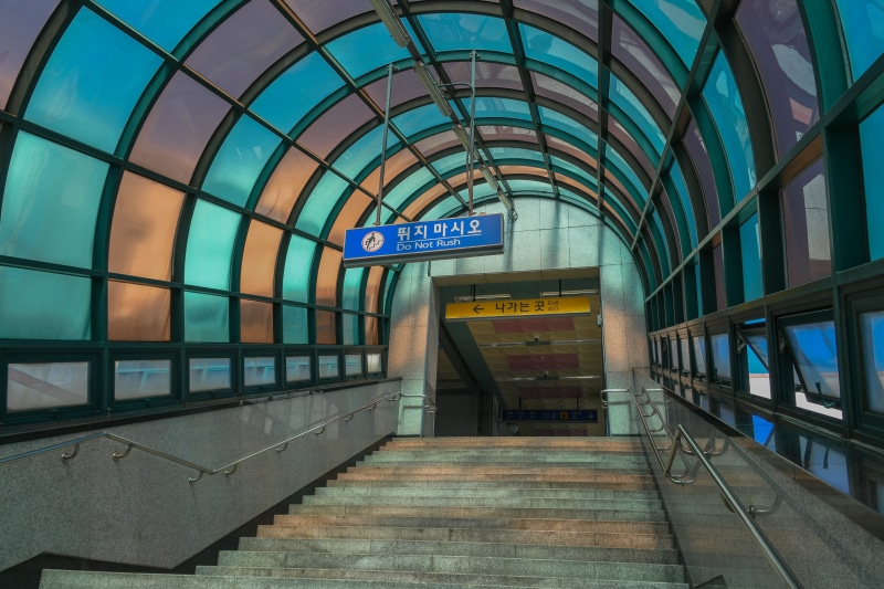vehicle, train station, train, terminal, path, built structure, blue, dome, glass - material, sign, communication, floor, 5K, text, guidance, countryside