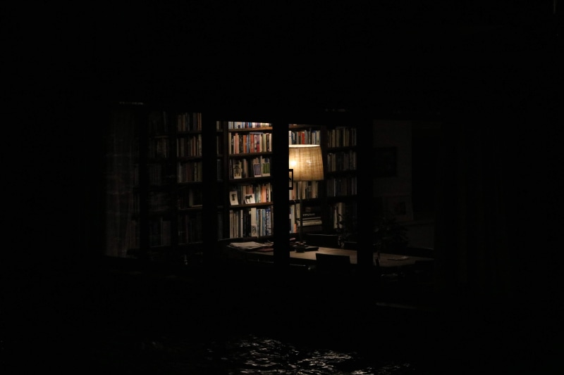 furniture, flooring, lighting, library, white, building, nature, black, architecture, light, window, bookcase, shelf, electric lamp, education, outdoors
