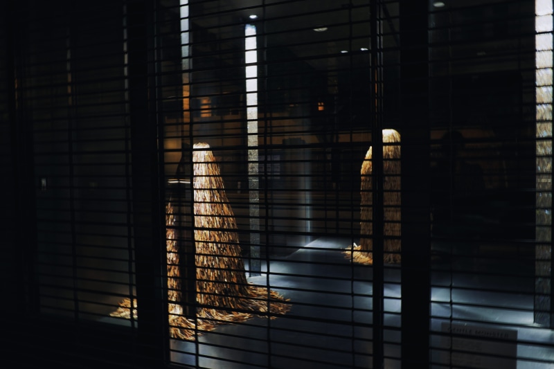 blinds, window, dungeon, flame, glass - material, banister, lighting, window shade, architecture, indoors, shadow, downtown, building, curtain, illuminated