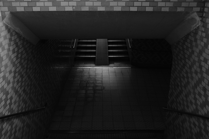 no people, shadow, empty, moody, japan, matsuyama, interior design, steps and staircases, banister, handrail, floor, lights, indoors, built structure, light at the end of the tunnel