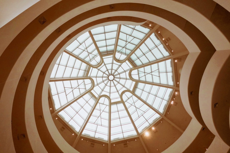 skylight, angle, museum, design, day, glass, low, directly below, neo-classical, no people, ceiling, ornate, light, glass - material, cupola, solomon r. guggenheim museum