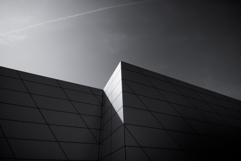 sunlight, black, pattern, skyscraper, theprintswap, blacknwhite, day, modern, building exterior, deconstructivism, bw_lover, low angle view, sky, architecture