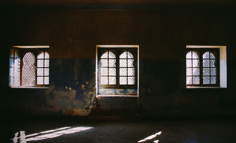 absence, day, windows, empty, machine, old, building, architecture, spoke, dungeon, three, view, window, transparent, floor, ceiling, nature, window frame