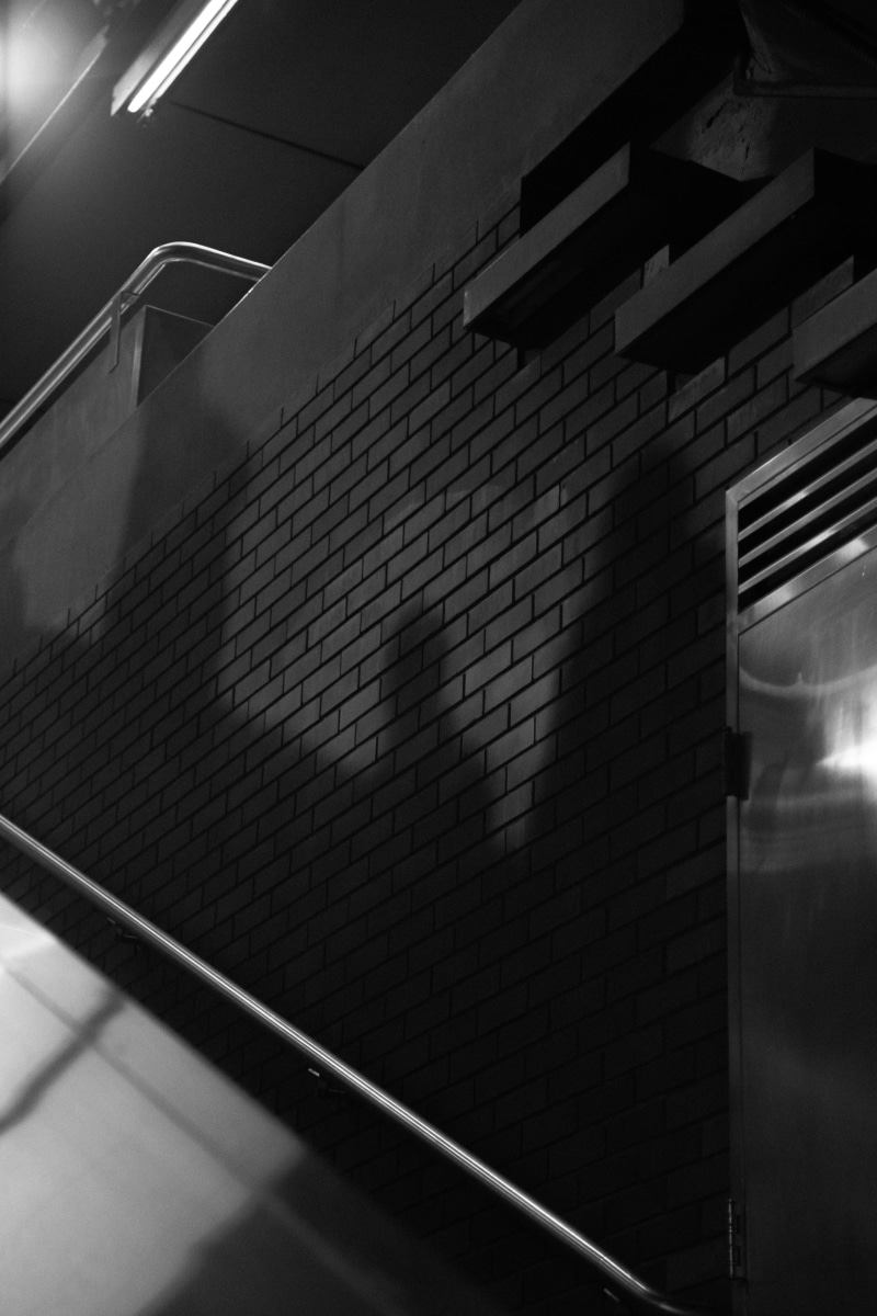 no people, handrail, floor, wall, building exterior, prison, corridor, building, architecture, stairs, lighting equipment, low angle view, black, day, 5K