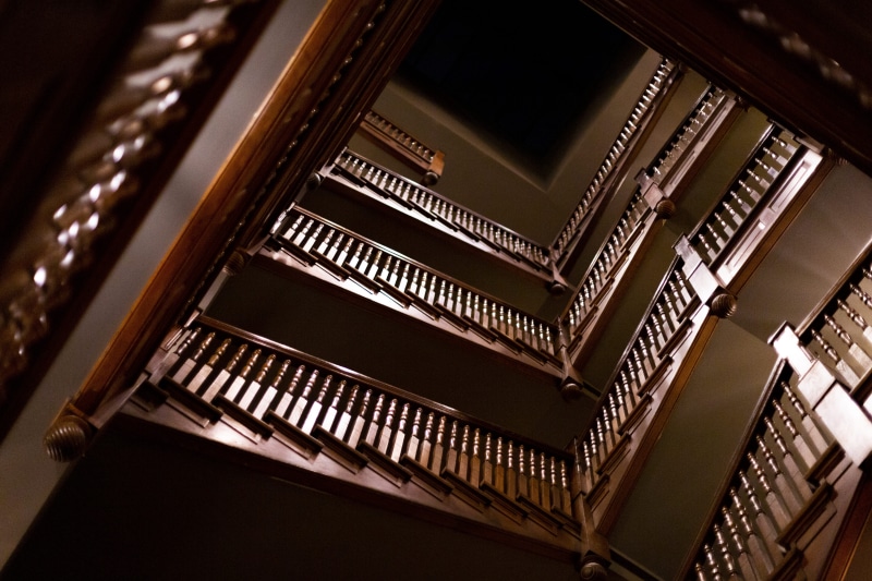 union station hotel, hotel, piano, 5K, grand piano, ornate, retro styled, musical instrument, wooden, travel destinations, brown, text, stairs, spiral