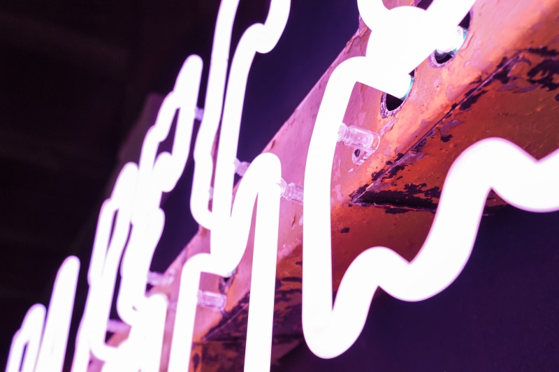 number, sign, light, advertisement, white, illuminated, poster, indoors, red, modern art, close-up, flyer, soda, night, creativity, club, metal, pink, turned