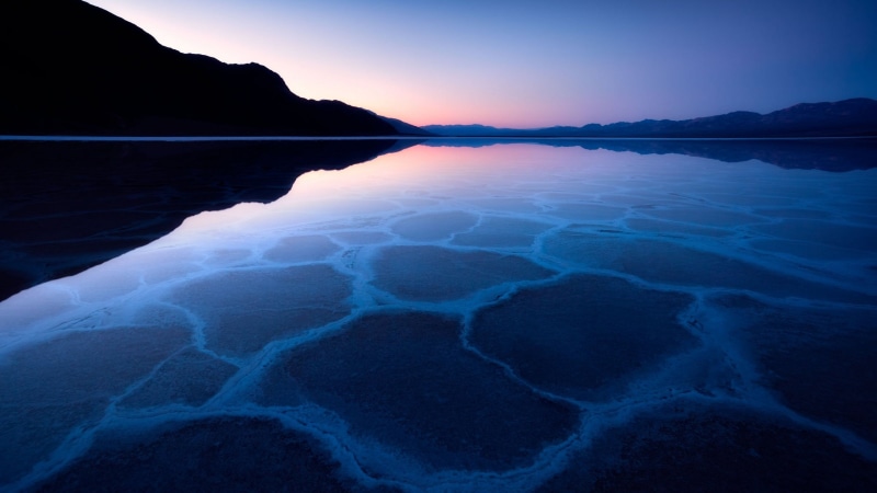 landscape, lagoon, sunset, water, sky, environment, lake, purple, 2K, tranquility, blue, travel destinations, salt flat, no people, tranquil scene, mineral