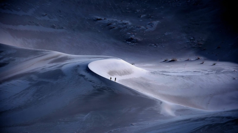 tranquility, mountain, mesquite flat sand dunes, landscape photography, animals in the wild, tranquil scene, snowcapped mountain, winter, nature, desert