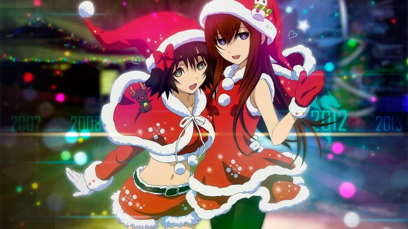 clothing, celebration, night, cosplay, Makise Kurisu, young women, adult, Shiina Mayuri , beauty, decoration, fashion, young adult, Steins;Gate, beautiful people