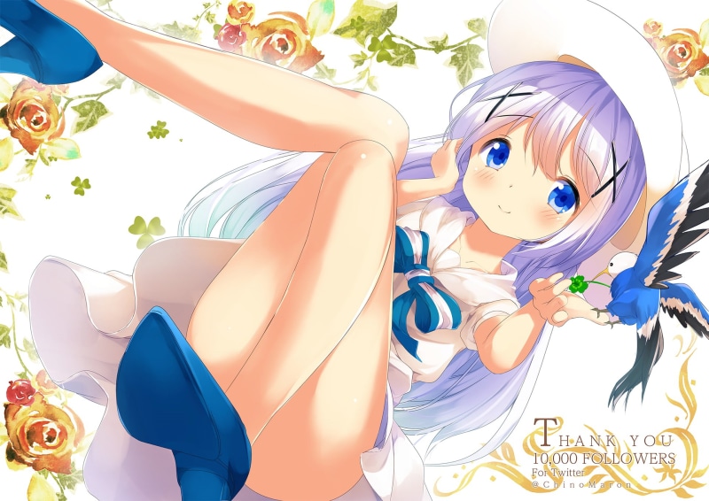 Kafuu Chino, Gochuumon wa Usagi Desu ka?, anime girls, white, 1080P, anime, loli, blue eyes, simple background, white skin, blue hair, Gochuumon wa Usagi Desu ka