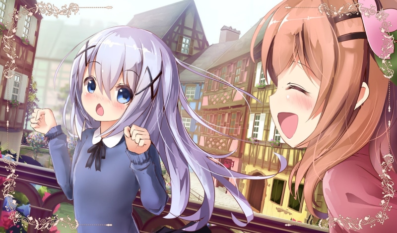 blue eyes, blushing, representation, art and craft, Gochuumon wa Usagi Desu ka?, long hair, reflection, creativity, celebration, outdoors, built structure