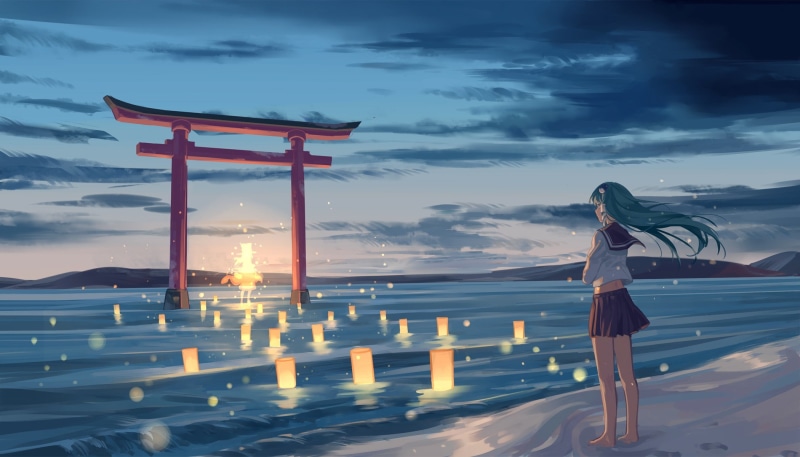 lights, Kochiya Sanae, 1080P, Touhou, Moriya Suwako, ghosts