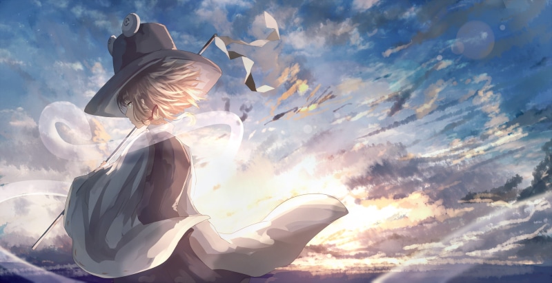 vertebrate, real people, sky, women, angel, nature, suwako moriya, sunlight, Anime, hat, low angle view, profile view, young women, lifestyles, clouds