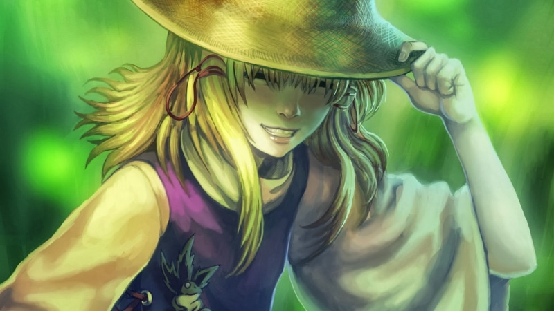 green color, 1080P, Moriya Suwako, clothing, Touhou, fashion, blonde, portrait, anime girls, beautiful woman, front view, long hair, waist up, smiling