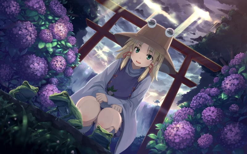 moriya suwako, frogs, flowers, suwako, touhou, anime girls, girls, 1080P, anime, moriya