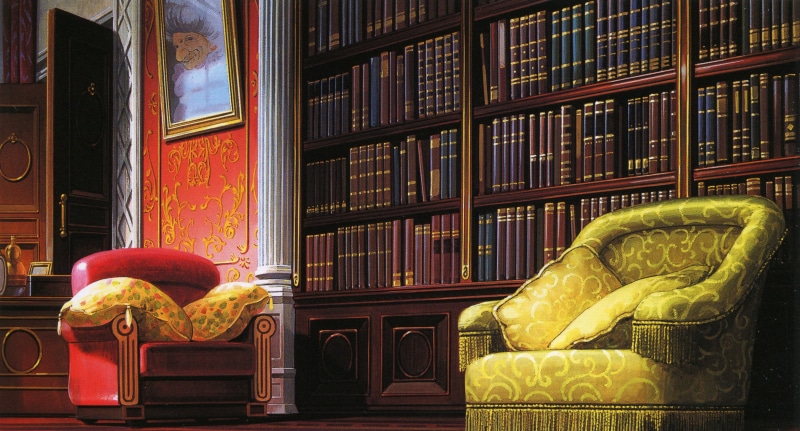 4K, Spirited Away, library, Hayao Miyazaki, art, picture, pillow, comfort, chair, books