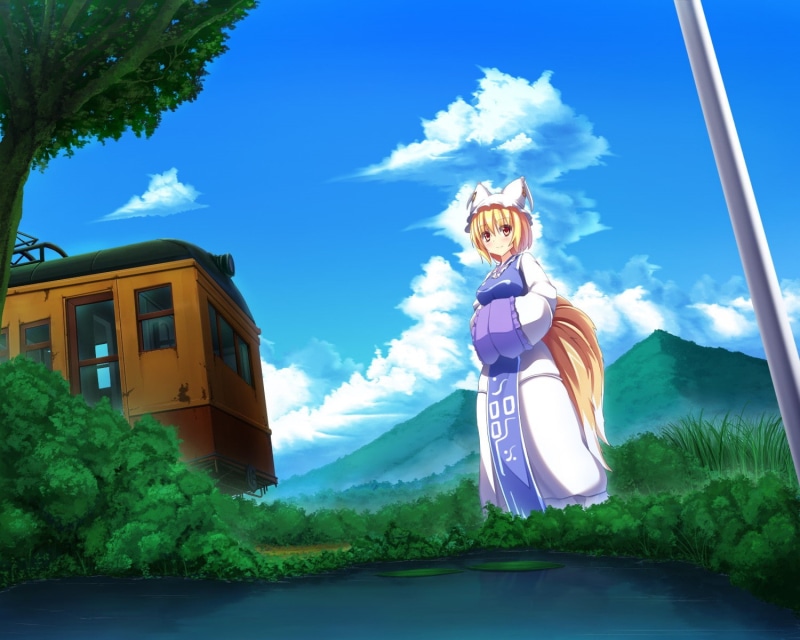 yellow eyes, tail, blonde, sky, fox girl, train, Yakumo Ran, Touhou, 720P