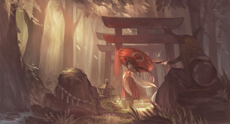 1080P, occupation, religion, industry, workshop, men, males, fantasy art torii, sculpture, digital composite, indoors, standing, sunlight, side view, real people