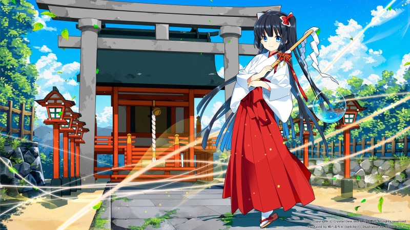 eyes, blue, leaves, miko, torii, original, 4K, black, japanese, hair, kirino, suishou, clothes, long, shizuku, kasumu