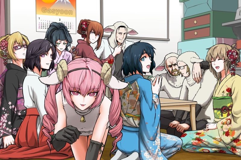 indoors, lifestyles, people, Steins;Gate, adult, Okabe Rintarou, male likeness, Shiina Mayuri , Urushibara Ruka, creativity, real people, leisure activity