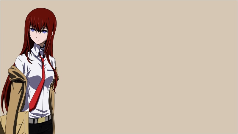 Makise Kurisu, red, bangs, redhead, copy space, superhero, portrait, fashion, dyed red hair, indoors, young adult, women, Steins;Gate, young women, anime