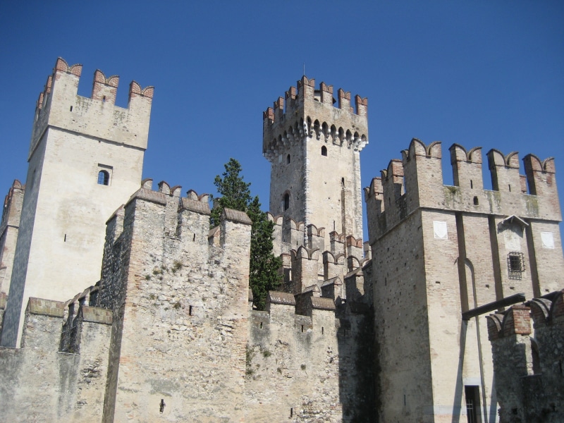 lago di garda, travel destinations, built structure, architecture, blue, torri del benaco, garda, skaligerburg, fort, castle, nature, clear sky, building