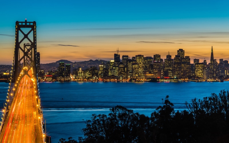 Bridge, City, 1080P, Oakland, Night, Lights, San, USA, California, Francisco, Bay