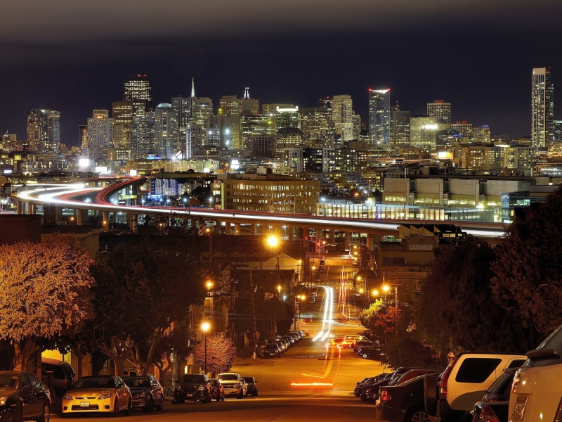 1080P, California, cars, Night, Francisco, scrapers, Lights, Bridge, San, Houses, USA, Skyscrapers, city