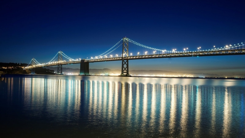 night, 1080P, city lights, bridge, San Francisco-Oakland Bay Bridge, landscape