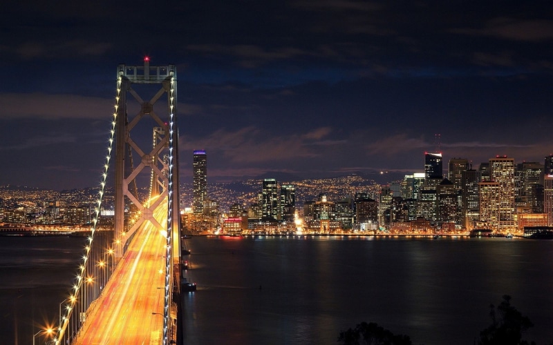 San Francisco, cityscape, bridge, city, San Francisco-Oakland Bay Bridge, light trails, 1080P, city lights