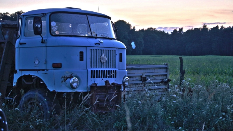 truck, sunset, stationary, plant, divided germany, field, historically, day, ifa, old, no people, long hauber, eastern mobile, outdoors, cloud - sky, environment