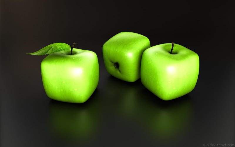 apple, apples, view, technology, cubic, 720P, 3D view, hd, Green, x, d, art, fruits