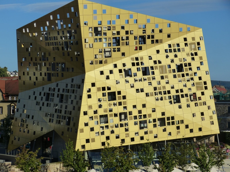 house, day, country garden festival site, no people, architecture, state garden show, building, swabian gmünd, cubic, sky, square, city, sunlight, yellow