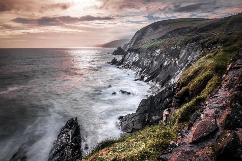 IE, hill, coastline, Slea Head, sea waves, Ireland, Seascape, scenics, rock - Object, landscape photography, waves, co. Kerry, cliff, clouds, europe, 1080P
