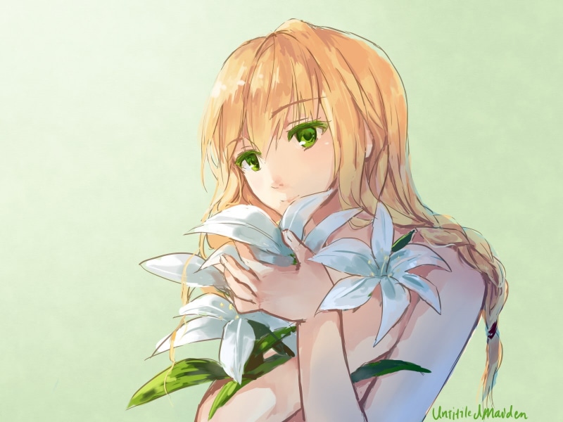 Anime Girls, Green Eyes, 720P, flowers, Majo No Ie, Blonde