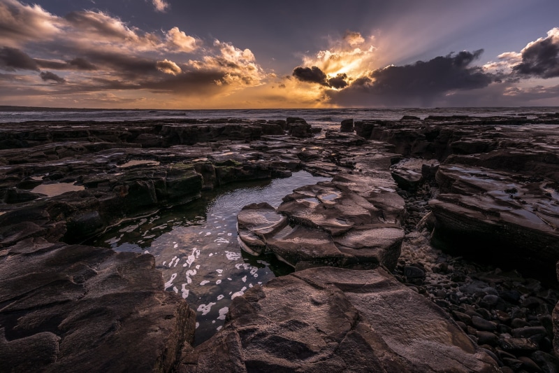 sony a7, photography, Ireland, Seascape, sea, ultra, sunset, sky, ocean, body of water, 1080P, rock - Object, europe, orange, co. Clare, landscape, photo